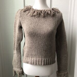 Agnès B Taupe Wool Fringe Sweater Size S